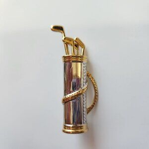 Vintage Golf Bag Brooch Lapel Pin Golf Club Bag Pin With Gold & Silver Tone